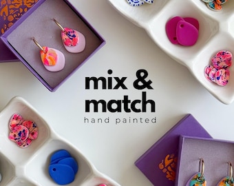 Mix and Match Colorful Hoop Earrings, Polymer Clay Huggies - Hand painted