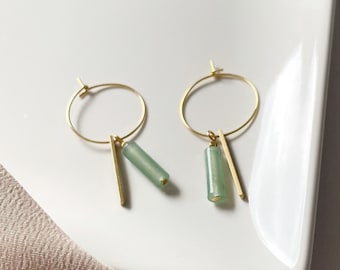 Hoop earrings Green Aventurine Gemstone Unique Handmade earrings Surgical stainless steel hoops gemstone earrings