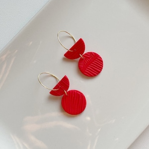 Earrings Hoop Red polymer clay earrings geometric red hoop earrings gold plated hoops polymerclay hoops jewerly for women red jewerly