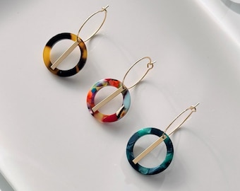 Colorful Acetate Hoop Earrings: Gold Plated Stainless Steel, Boho Minimalist Elegant