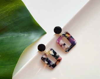 Geometric Acrylic Dangle Earrings, Colorful Square Jewelry