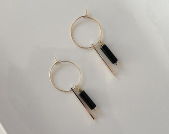 Hoop earrings black Jade Gemstone Unique Handmade earrings Surgical stainless steel hoops gemstone earrings