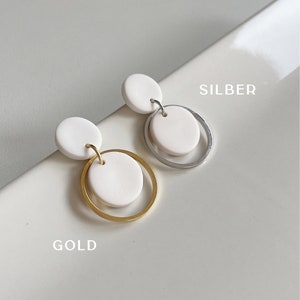Ohrringe klein minimalist elegant Terracotta mit Terrazzo Muster Kreis mit Gold Ring chirurgischer Edelstahl-Kalua Gold EstudioKoaShop Bild 3