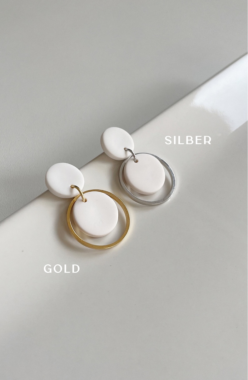 Ohrringe klein minimalist elegant Terracotta mit Terrazzo Muster Kreis mit Gold Ring chirurgischer Edelstahl-Kalua Gold EstudioKoaShop Bild 2
