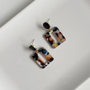 Earrings colorful acrylic / geometric shape earrings / Geometric earrings / Dangle earrings / Square earrings / Jewelry for women image 7