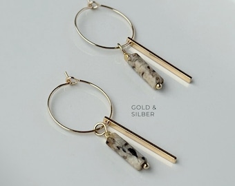 Feldspar Gemstone Hoop Earrings, Surgical Steel