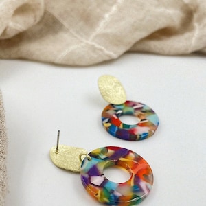 Ohrringe bunt rectángulo círculo pendiente acetato oro pendientes colorido edelstahl ohrringe boho pendientes elegante joyería mínima ligera image 5