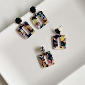 Earrings colorful acrylic / geometric shape earrings / Geometric earrings / Dangle earrings / Square earrings / Jewelry for women image 3