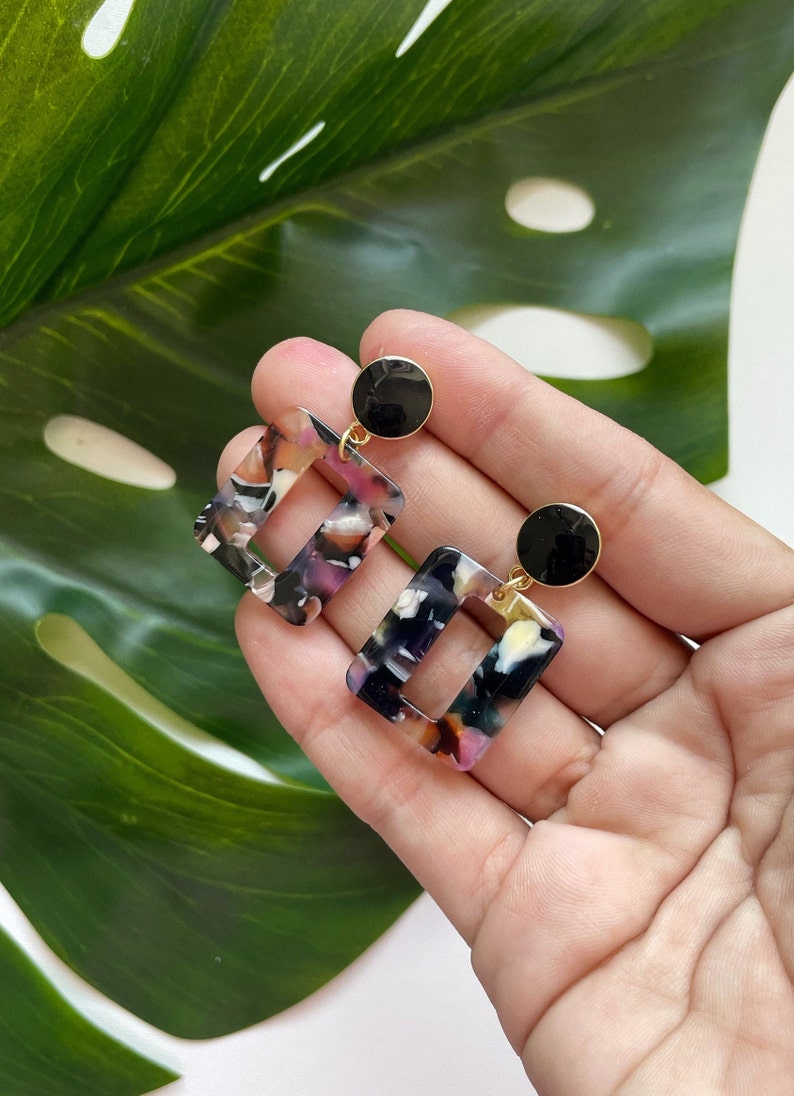 Earrings colorful acrylic / geometric shape earrings / Geometric earrings / Dangle earrings / Square earrings / Jewelry for women image 4