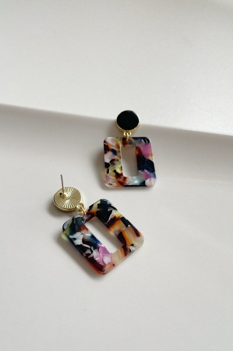 Earrings colorful acrylic / geometric shape earrings / Geometric earrings / Dangle earrings / Square earrings / Jewelry for women image 6