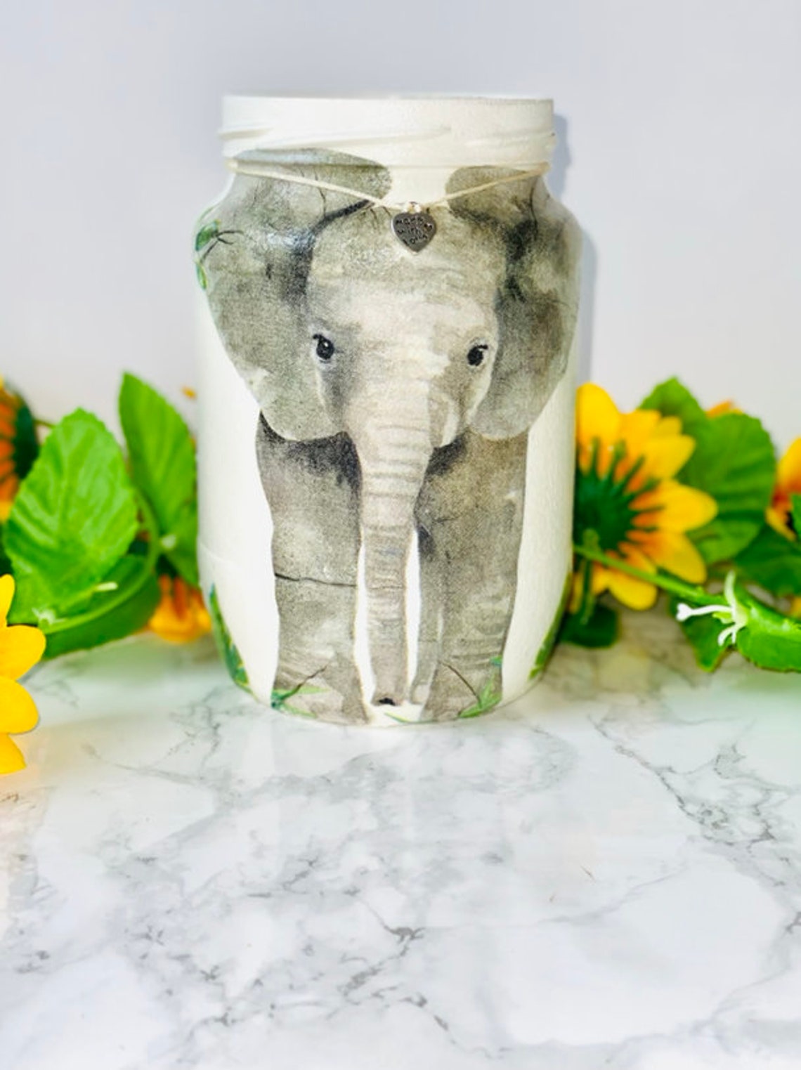 Handcrafted Baby Elephant Decoupaged Jar Gift Vase Etsy