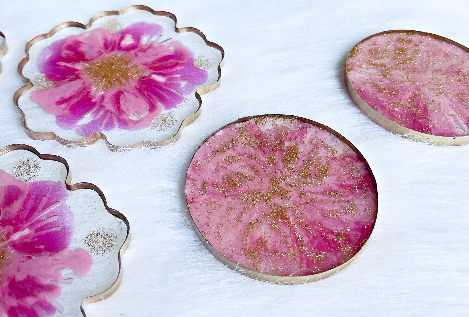 Pink Floral Coasters Set of 6 Etsy