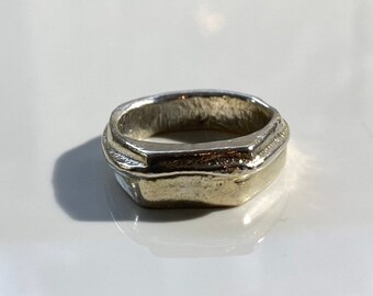 Sand Casted Sterling Silver Signet Ring | Size 7 | HANDMADE