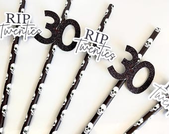 RIP Twenties Straws, 30th Birthday Party Supplies, RIP 20s, 30th Party