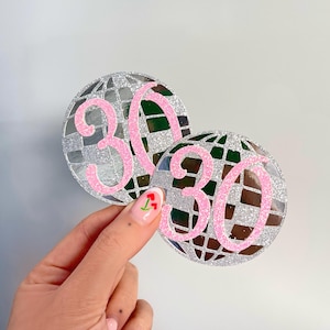 Personalised Age Disco Ball Cake Toppers, Birthday Cupcake Toppers, Disco Theme Party, 30th 21st