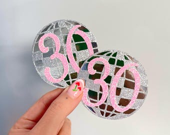 Personalised Age Disco Ball Cake Toppers, Birthday Cupcake Toppers, Disco Theme Party, 30th 21st