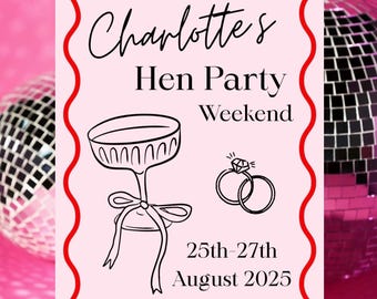 Custom Hen Party Poster Black and Beige Whimsical Hen Do Welcome Sign ...