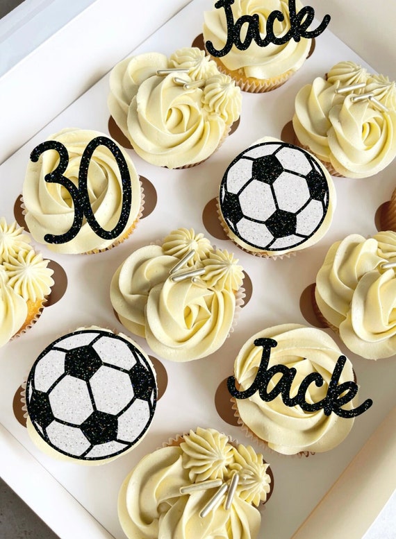 Personalised Football Theme Birthday Cupcake Toppers, Name Cupcake Toppers, Happy Birthday Toppers
