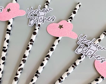 Yeehaw Bitches Cowgirl Hat Mix Straws, Hen Party Straws, Hoe Down Theme, Let’s Go Girls