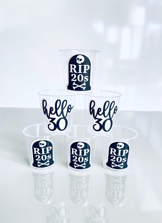 RIP 20s Hello 30 Shot Glasses, RIP Twenties, 30th Shot Glasses, 30th Party Supplies