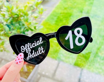 Official Adult 18 Heart Sunglasses, Birthday Party Sunglasses, 18th Gift, 18th Party, 18th Decorations