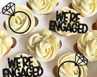 We’re Engaged Ring Cupcake Toppers, Engagement Toppers, Bridal Shower, Wedding Cake Toppers