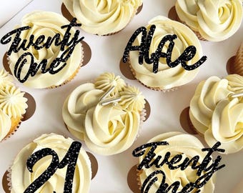 Personalised Twenty One Birthday Cupcake Toppers, 21st Birthday Cake Topper, 21