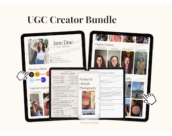 Paquete de creación de contenido generado por el usuario / Portafolio + Plantillas de tarifas + Kit de presentación por correo electrónico / Editable en Canva / Kit de inicio digital para acuerdos de marca