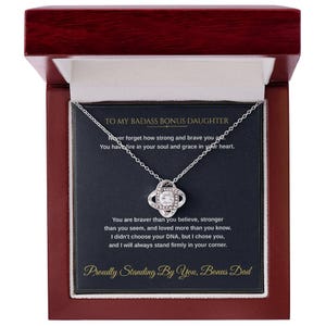 To My Badass Bonus Daughter Love Knot Necklace Courage Encouragement Gift