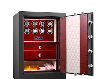 Zoss Titan Series Anti-Theft 8 Pieces Watch Winder (LCD control) & Jewelry draws storage Cabinet Steel Safe