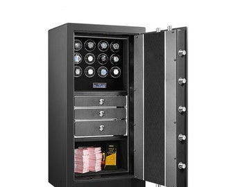 Zoss Titan Series Anti-Theft 12 Pieces Watch Winder (LCD control) & Jewelry draws storage Cabinet Steel Safe