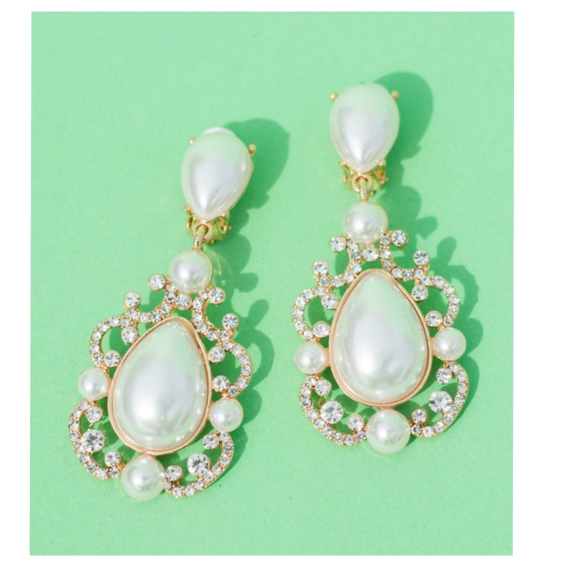 Pearl and Rhinestone Clip on Bridal Earrings Etsy