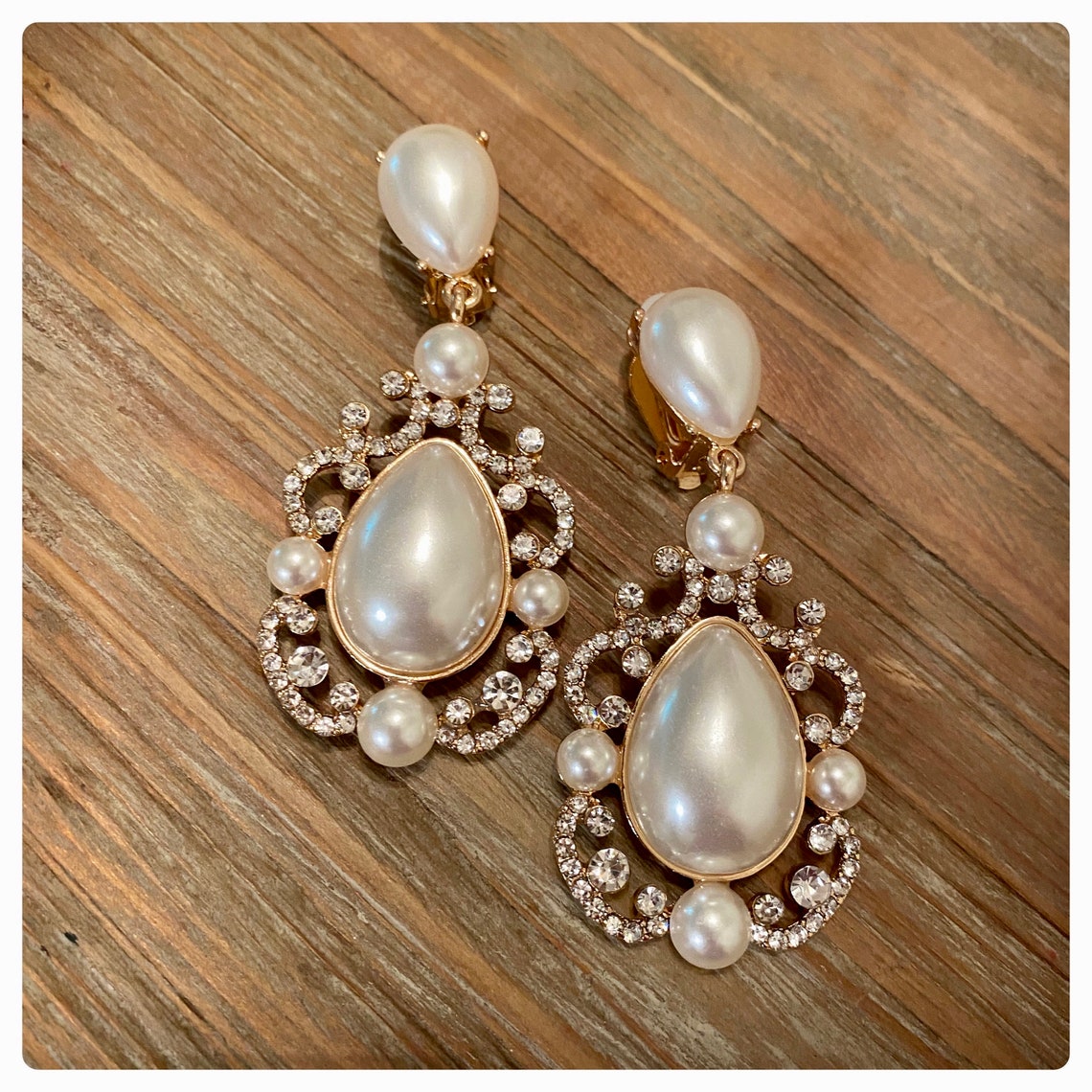 Pearl and Rhinestone Clip on Bridal Earrings Etsy