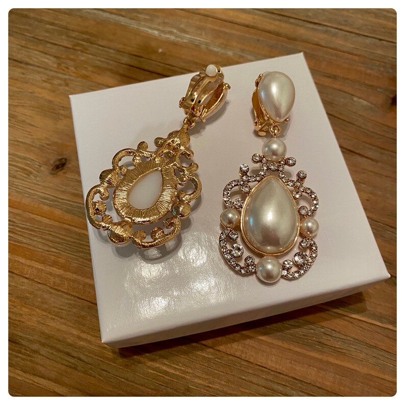 Pearl and Rhinestone Clip on Bridal Earrings Etsy