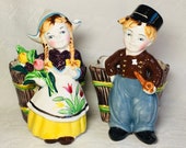 1950 39 s Napco Ceramic Dutch Girl And Boy Planter Containers