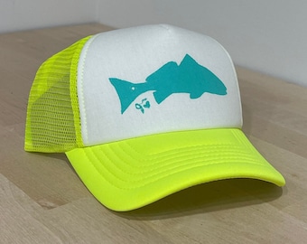 Redfish Summer Fishing Trucker Hat, Unisex Redfish Fishing Hat, Fishing Apparel Hat for Men and Women, Painted Trucker Style Hats