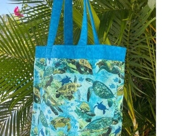 Sea Turtle Tote Bag Handmade Beach Bag Pool Bag Boat Bag Reusable Tote Grocery Tote Duffle Tote Carryon Teacher Gift Mom Gift Diaper Bag