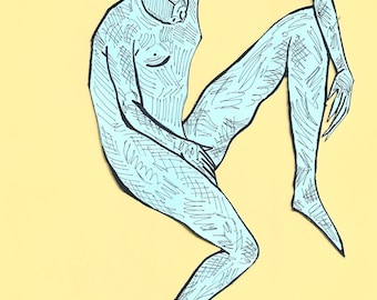 Con forma hacia adentro #3 – Dibujo original a tinta sobre papel de color