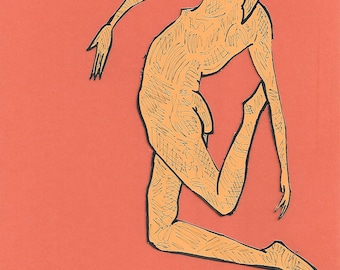 Con forma hacia adentro #5 – Dibujo original a tinta sobre papel de color