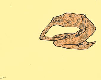 Con forma hacia adentro #0 – Dibujo original a tinta sobre papel de color