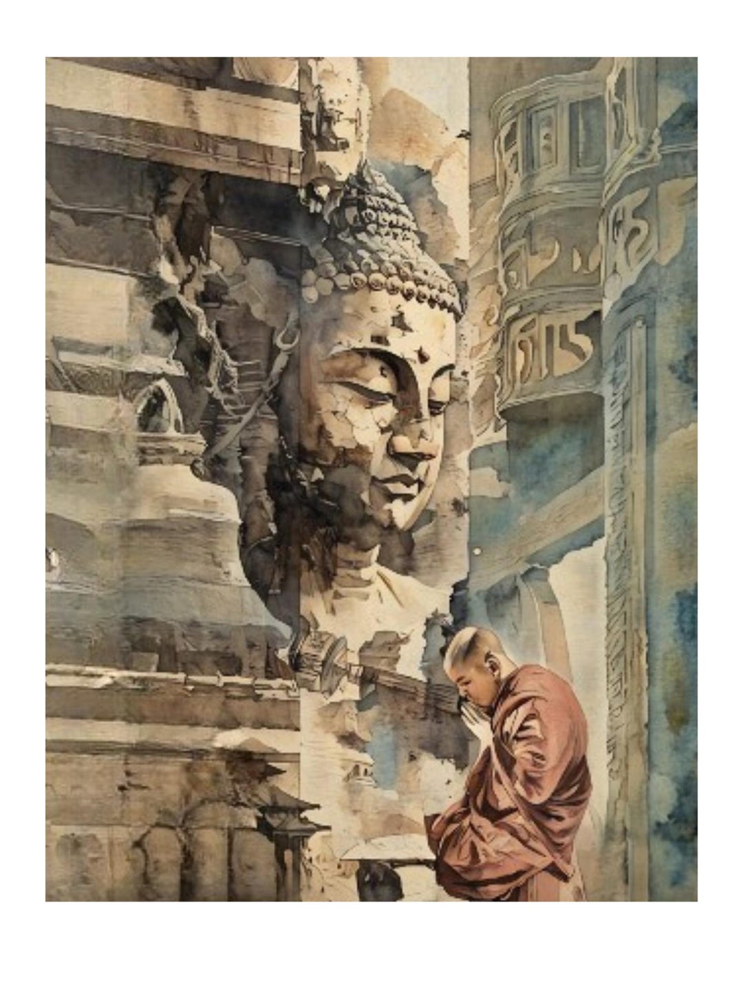 Watercolor Buddha Wall Art – Meditating Monk Spiritual Painting ...