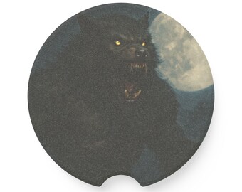 Werewolf Soapstone Car Coaster, Unique Car Accessories, Gift for Drivers, Rustic Decor, Halloween Gift