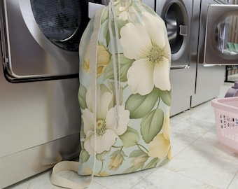 Vintage Yellow Floral Laundry Bag | Canvas Drawstring Wash Bag