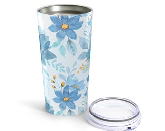 Blue Watercolor Floral Tumbler | Stainless Steel 20oz