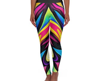 Neon wervelend yogalegging met hoge taille | Kleurrijke abstracte fitnesskleding
