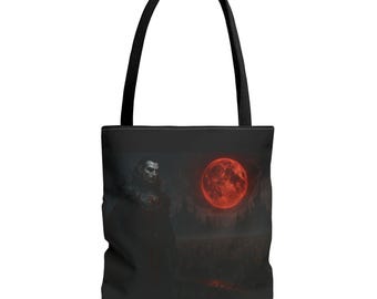 Gothic Dracula Tote Bag: Dark Moonlit Vampire Art, Halloween Accessory