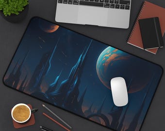 Futuristische Schreibtischunterlage | Planetarische Nachtlandschaft