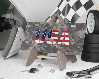 Placa de carro com bandeira dos EUA: placa patriótica personalizada para decoração de carro