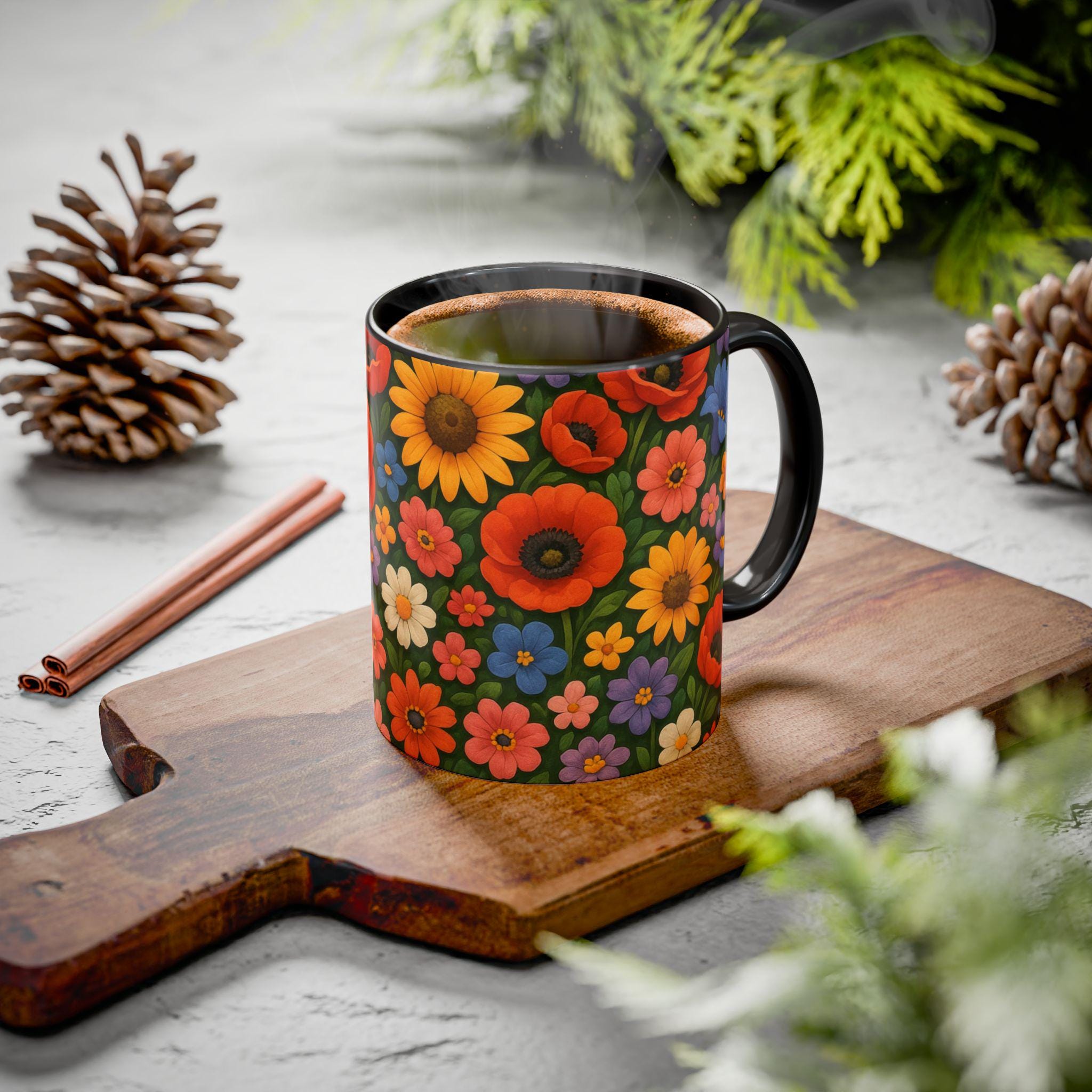 Retro Blumenmuster-Becher | Bunte Blumen Kaffee Tasse
