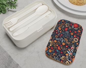 Floral Personalized Bento Lunch Box, Eco-Friendly Food Storage